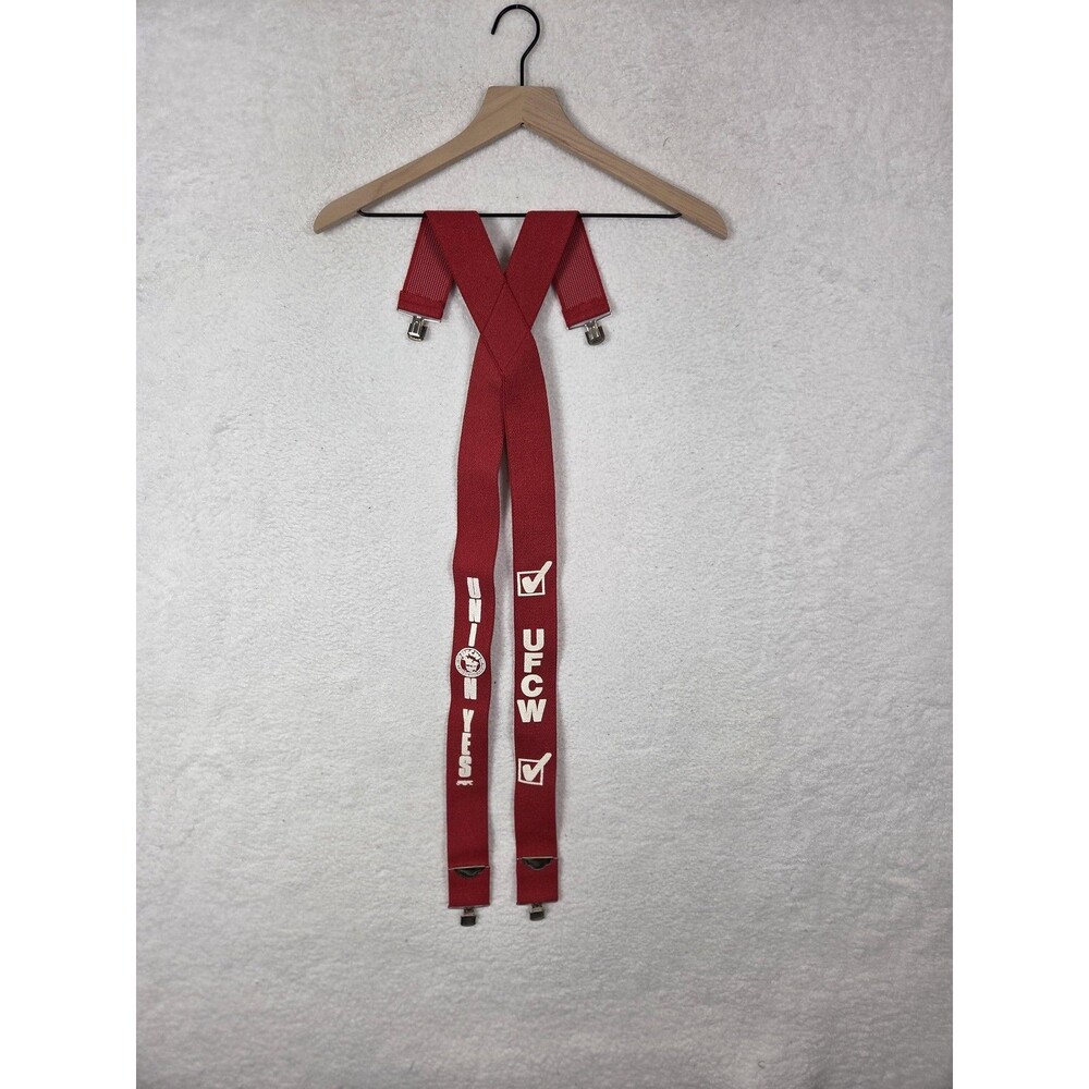 UFCW Suspenders Mens One Size Red Adjustable Union Yes Elastic Clip On